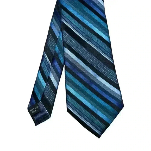 JOE Joseph Abboud Blue Black Striped Mens Neck Tie 100% Silk 60” Length Formal - Picture 2 of 8